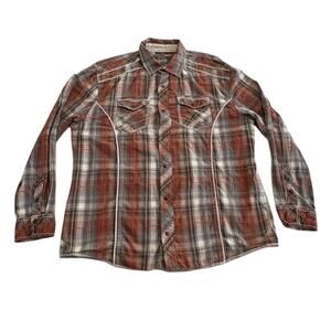 BKE Buckle Plaid Button Up Shirt Relaxed Fit Mens XL Gray Red Long Sleeve